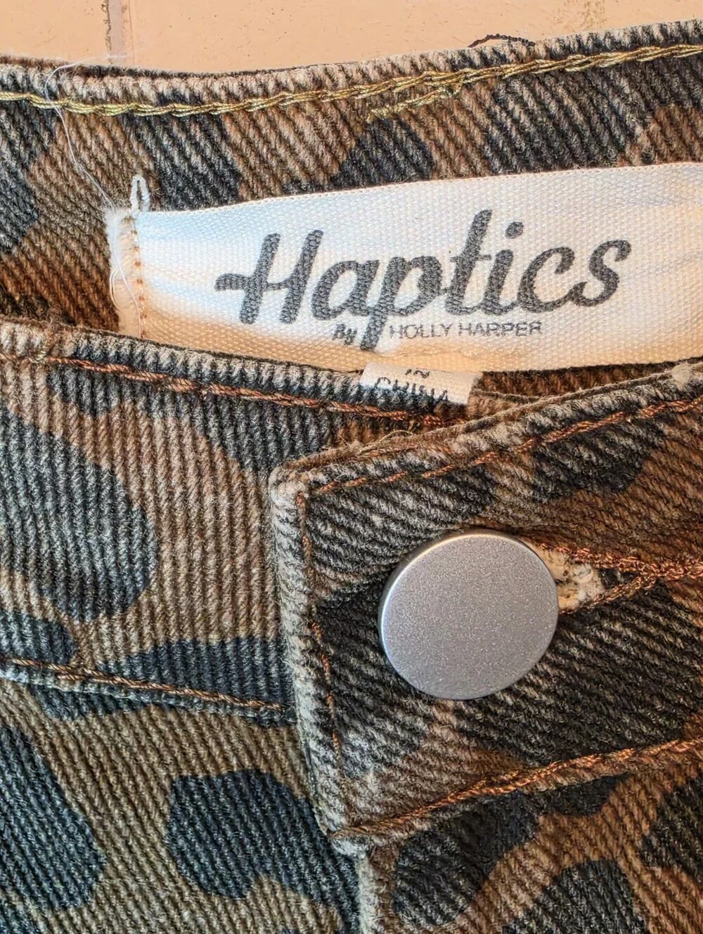 Haptics Leopard Print Drawstring Barrel Jeans